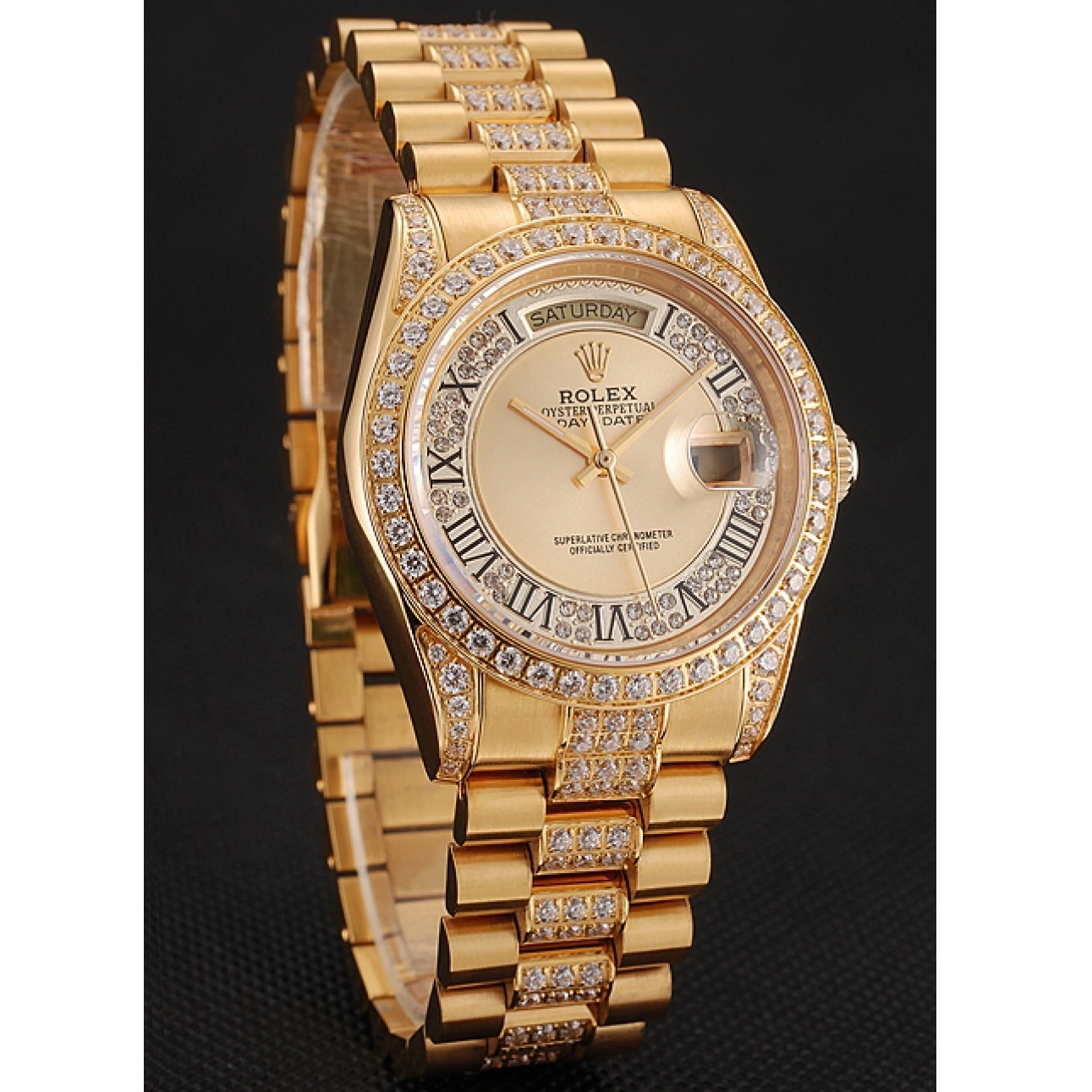 AAA Replica Watches Gold Bracelet Gold Day-Date Diamond 1453954 Swiss Pave Dial Diamond Rolex 0823